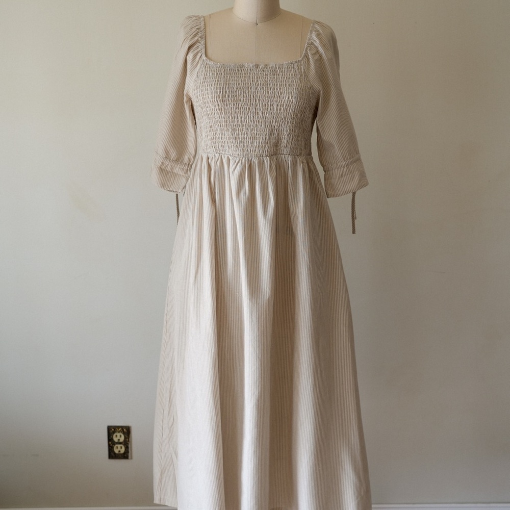 Neuflora NWT 100% Cotton Smocked Dress | Neutral Stripe | Size S